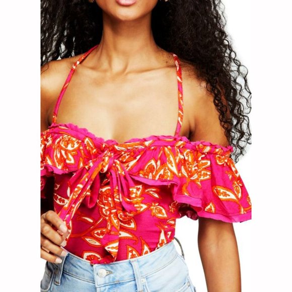 Free People Cha Cha Off-The-Shoulder Top Raspberry Sorbet Fuchsia Hot Pink XS - Picture 6 of 14